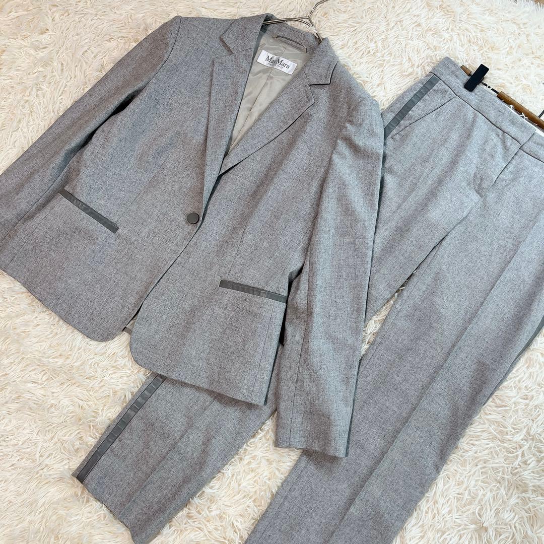 マックスマーラ パンツスーツ 白タグ カシミヤ混 セットアップ XL相当 グレー