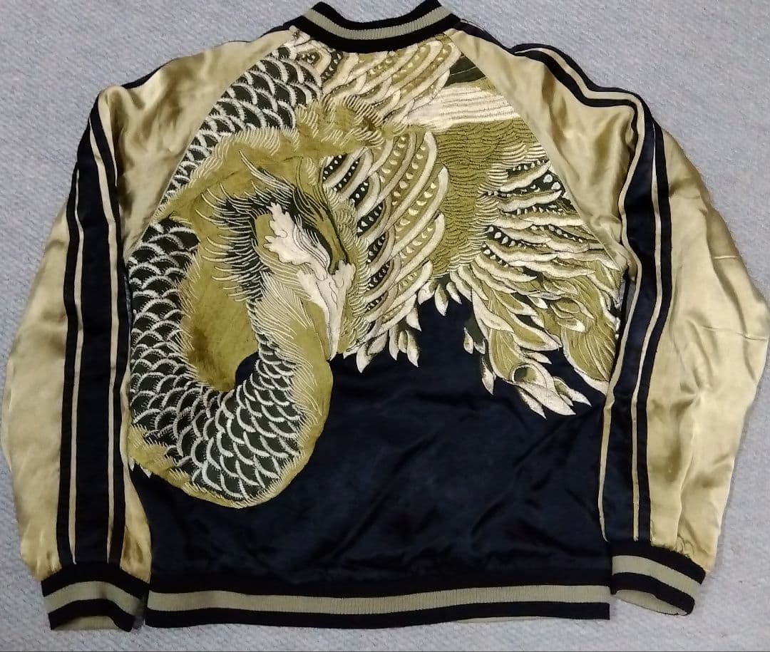 名作☆ 花旅楽団 スクリプト リバーシブルスカジャン 大鳳凰柄レーヨン製 M