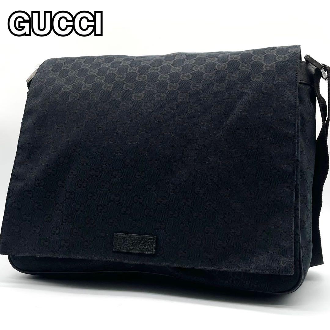 【極美品】グッチ メッセンジャーバッグ GG キャンバス レザー A4 ブラック
