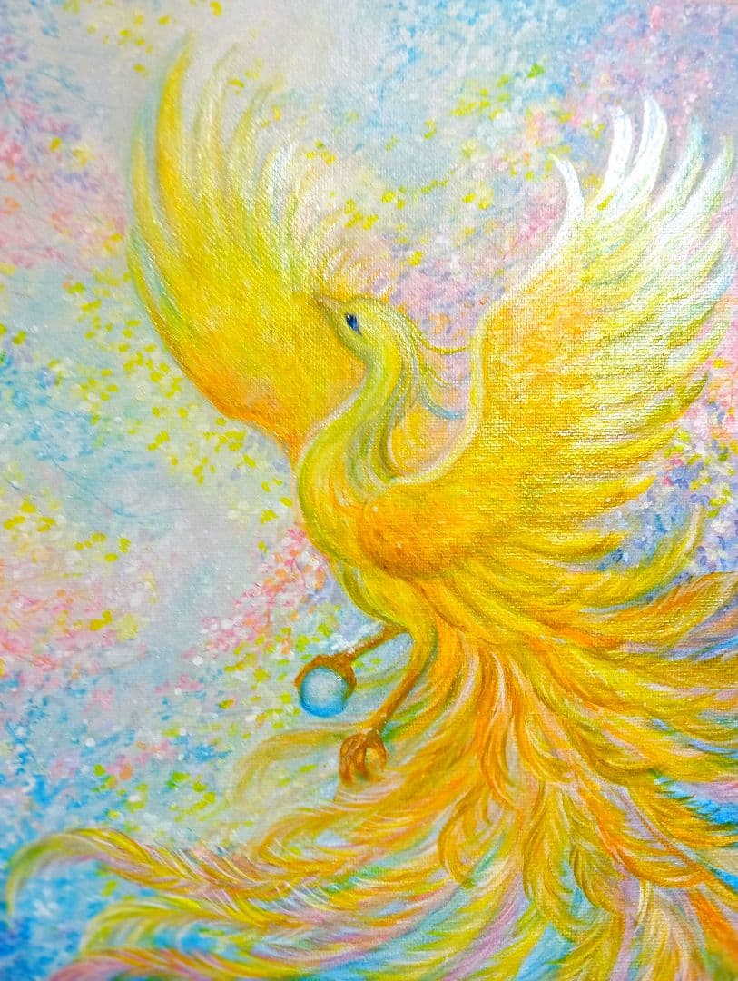 菜*香様 No.508 F4キャンバス 原画 アクリル絵画 開運絵画 鳳凰 肉筆