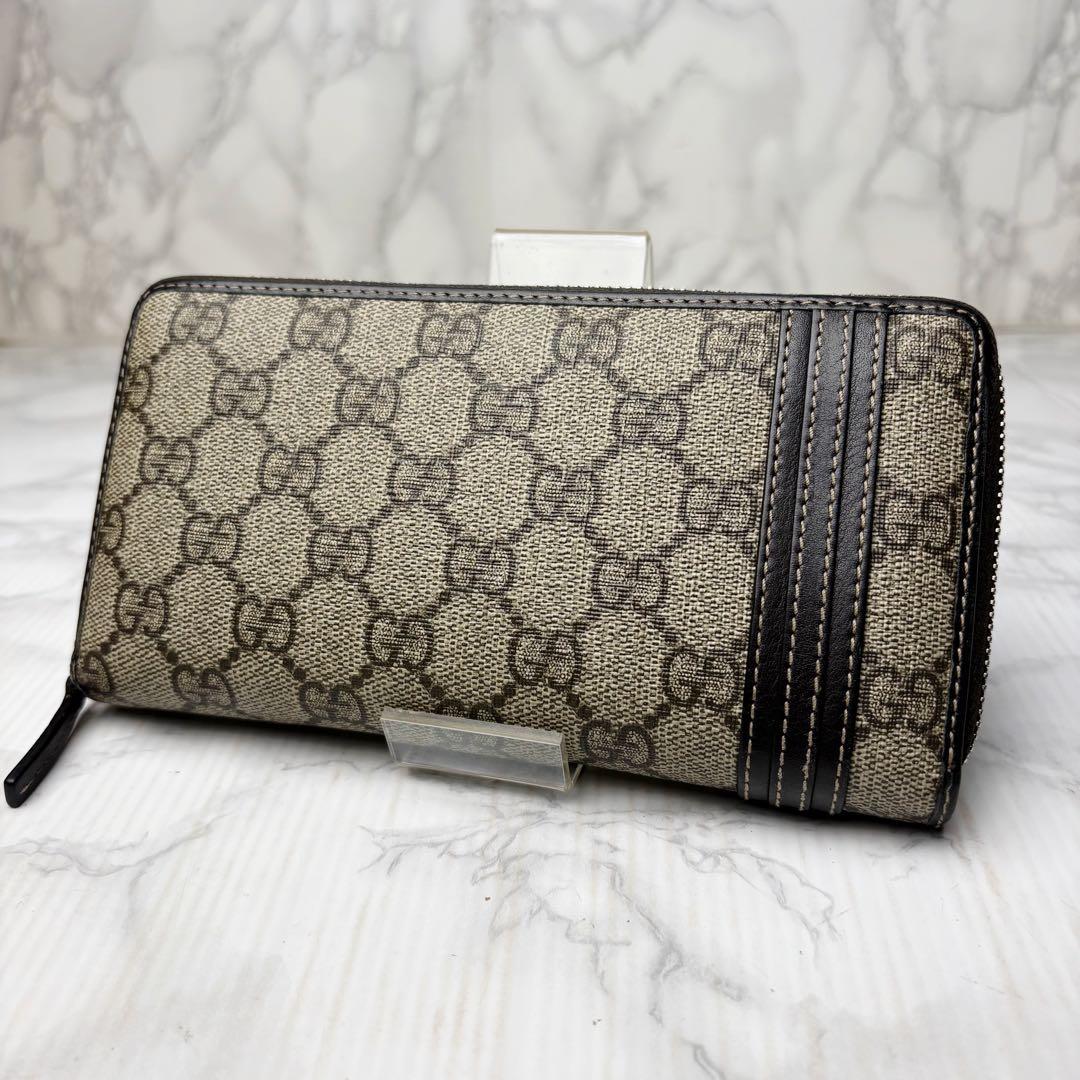 09 極美品 GUCCI 長財布 ラウンドファスナー PVC GGスプリーム o