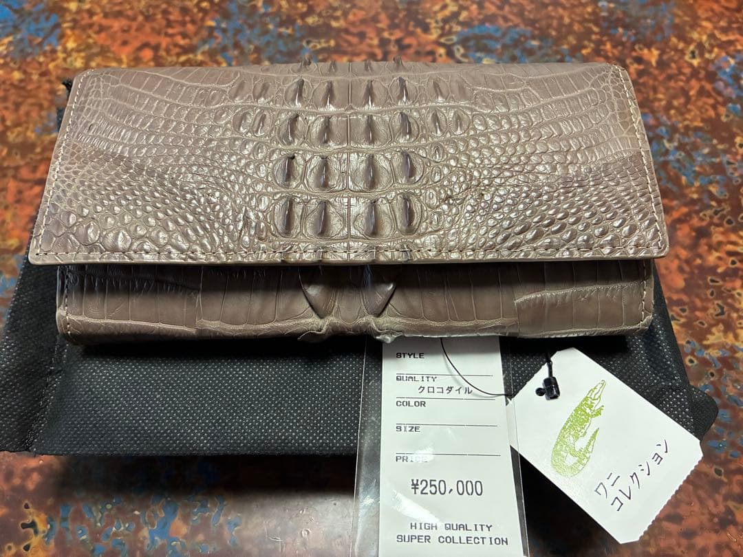 高品質 クロコダイル 二つ折り 長財布 グレー プレゼント クリスマス おしゃれ