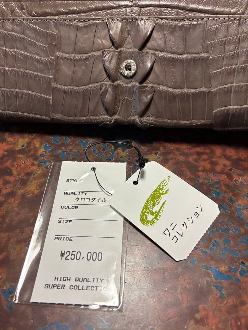 高品質 クロコダイル 二つ折り 長財布 グレー プレゼント クリスマス おしゃれ