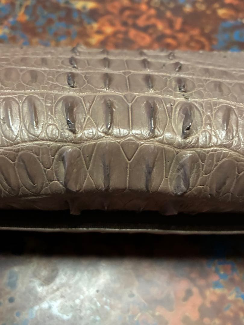 高品質 クロコダイル 二つ折り 長財布 グレー プレゼント クリスマス おしゃれ