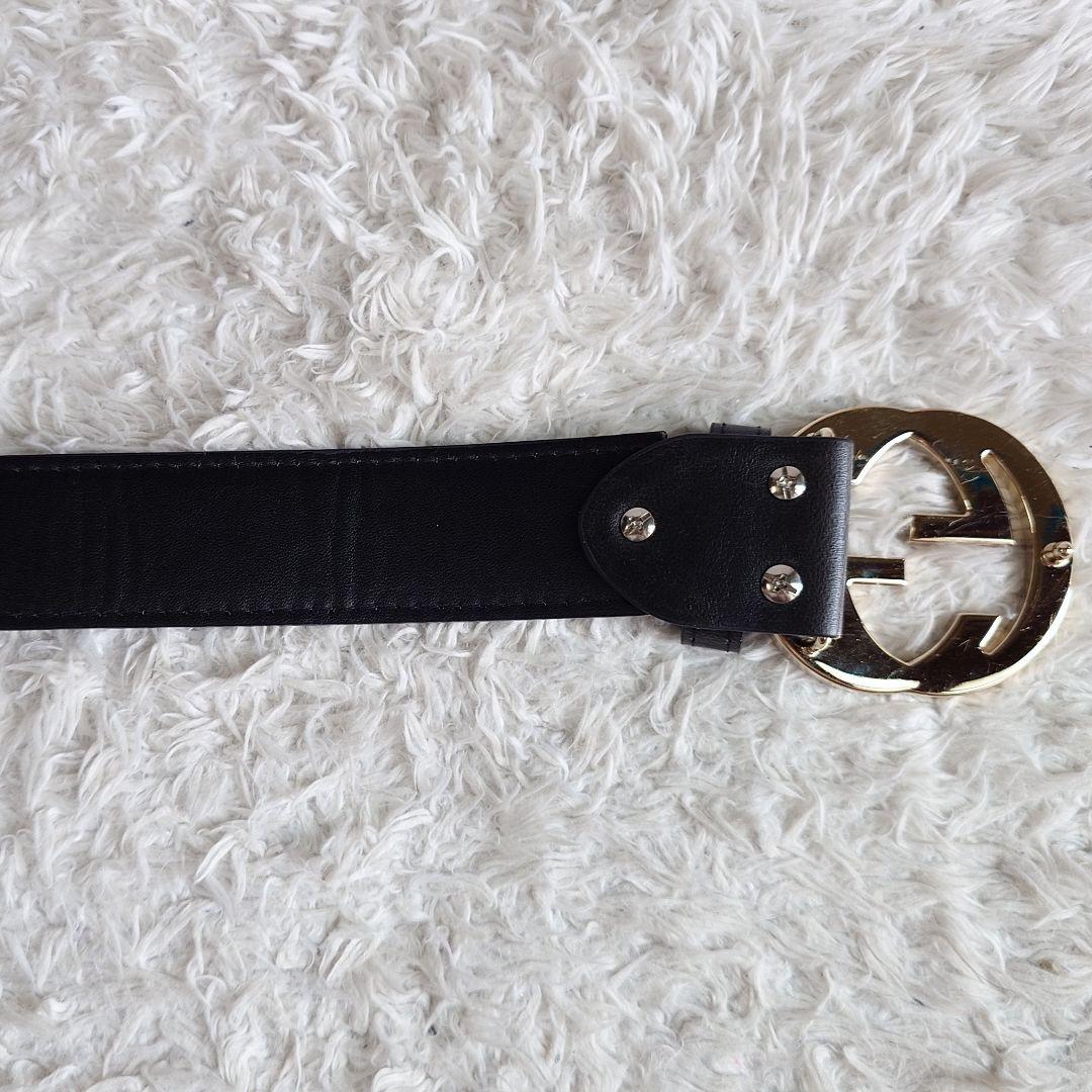 グッチ インターロッキング ゴールド バックル レザー ベルト ロゴ金具 黒