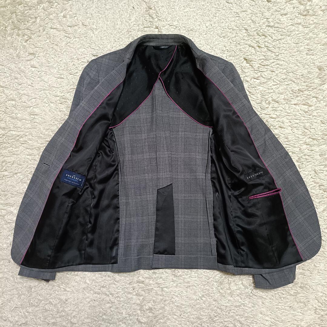 美品＊HILTON ヒルトン チェック パンツスーツ ストレッチ イタリア製生地