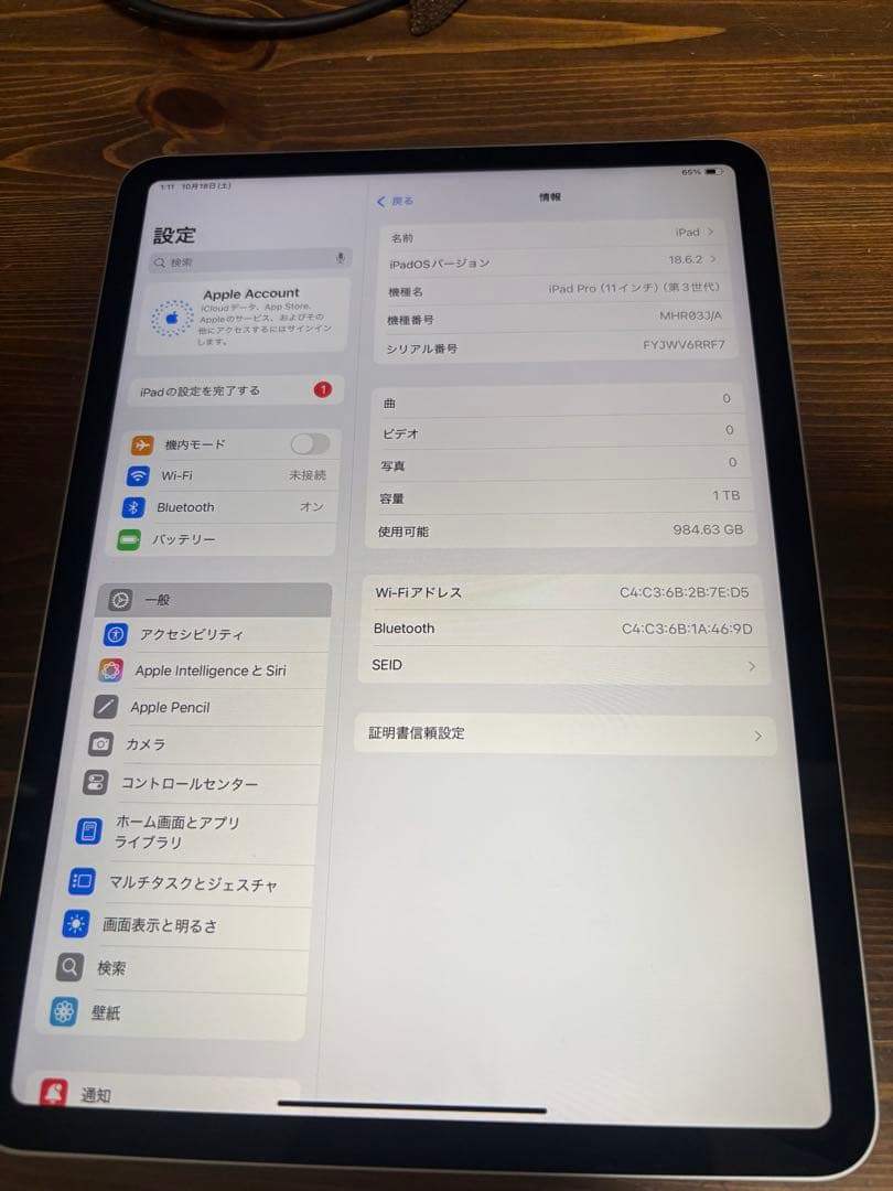 iPad Pro 11インチ 第三世代　1TB