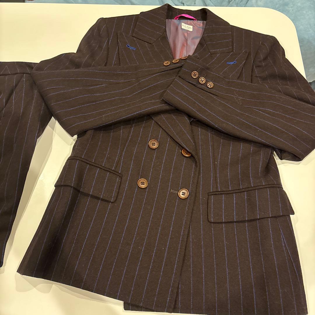 ポールスミス　ブラウンブルーストライプパンツスーツ上下　セットアップ