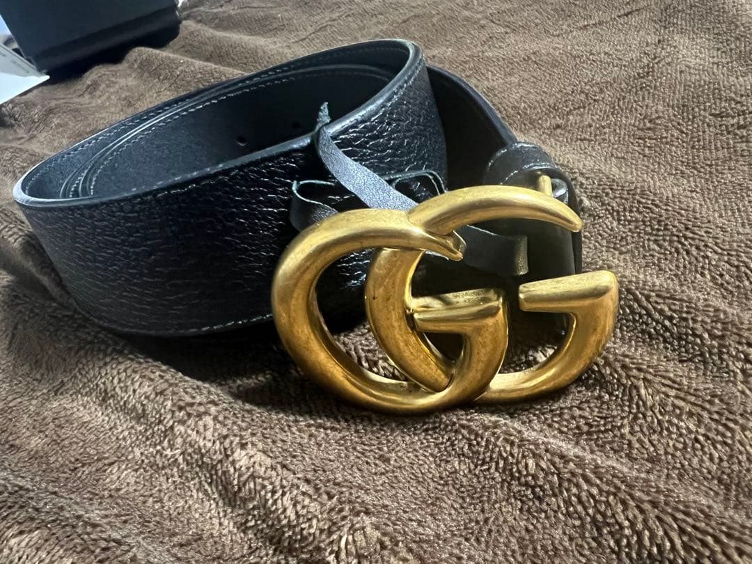 GUCCI ブラックレザー ダブルGバックルベルト