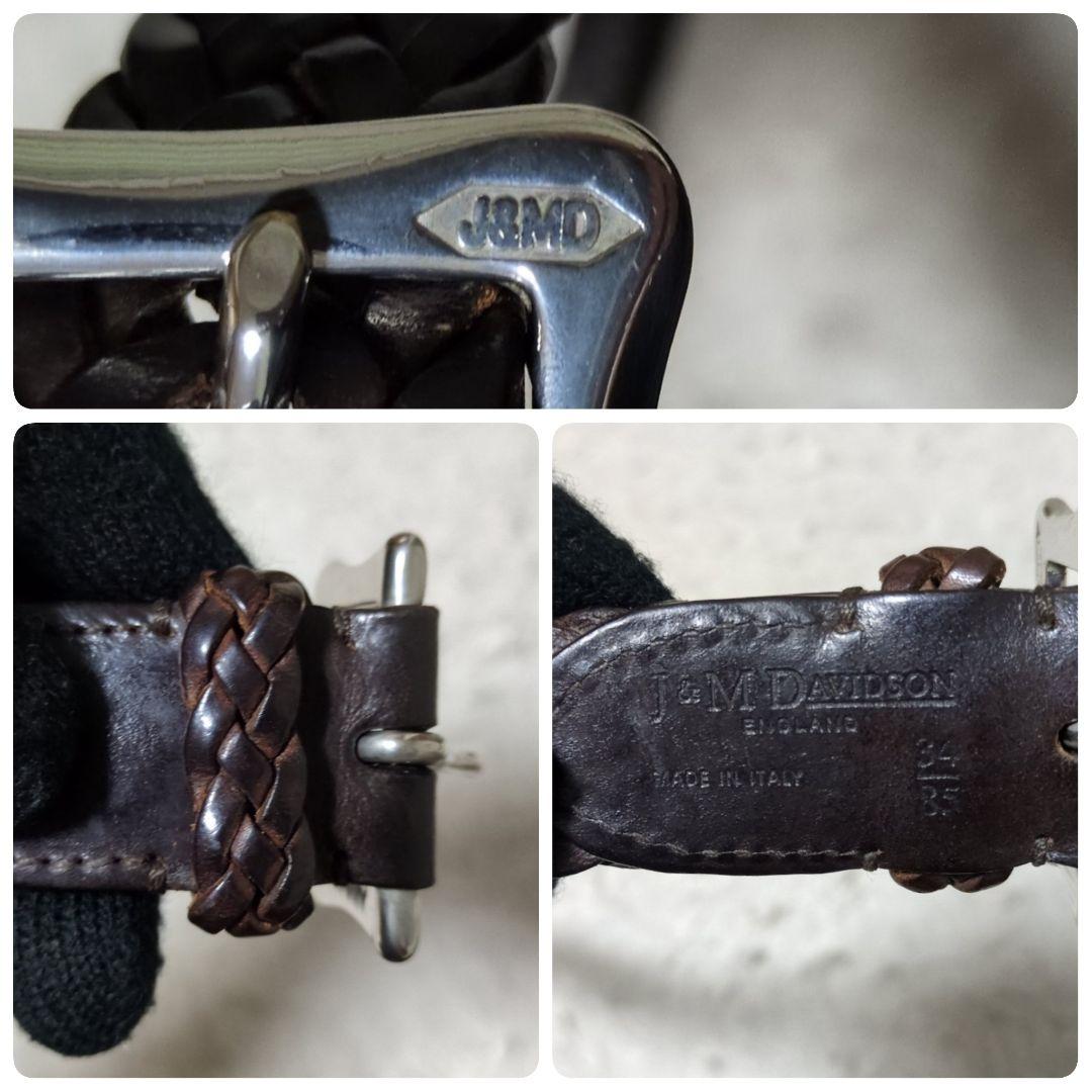 美品 J&M DAVIDSON 25MM メッシュベルト プンターレ 本革 焦茶