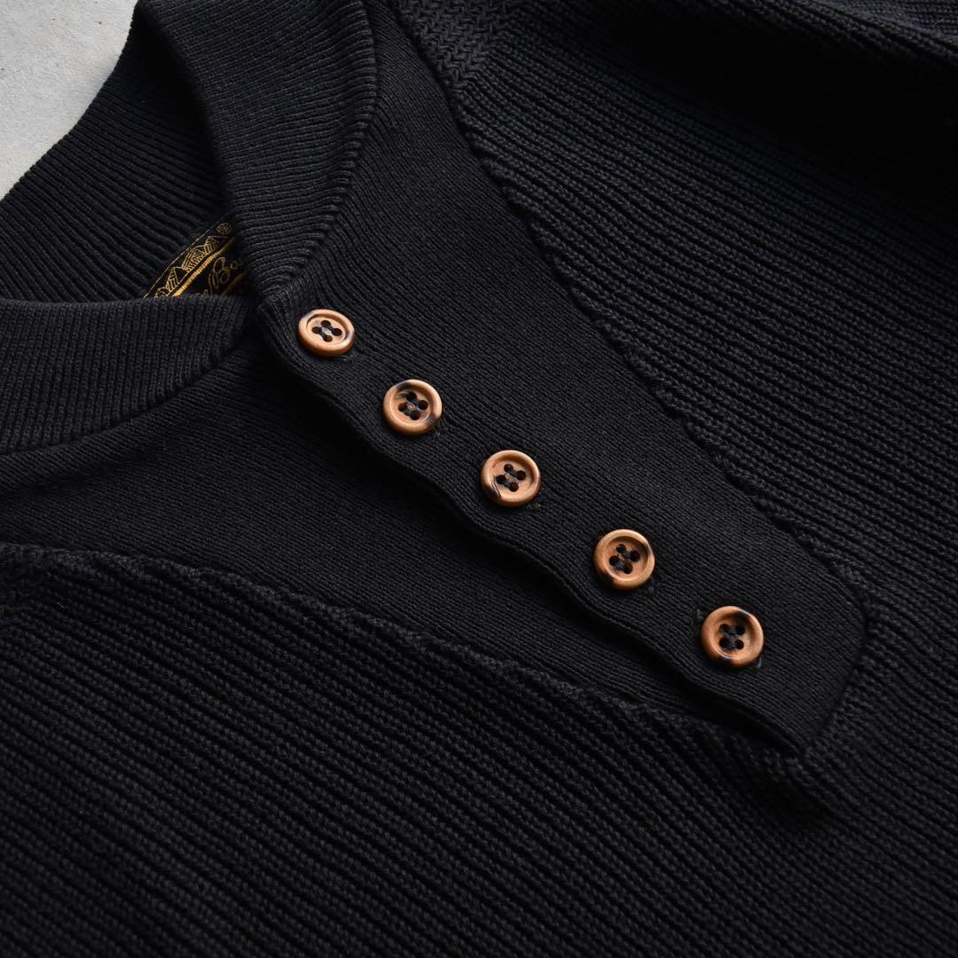 80s エディーバウアー ヘンリーネック コットンニットセーター 黒 USA製L