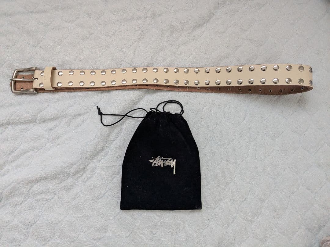 stussy 8 BALL STUDDED.BELT 白 ホワイト L/XL
