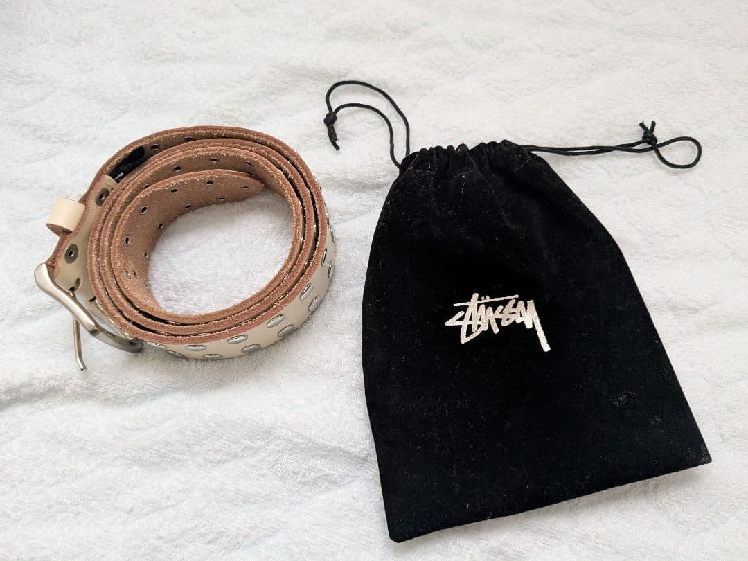 stussy 8 BALL STUDDED.BELT 白 ホワイト L/XL