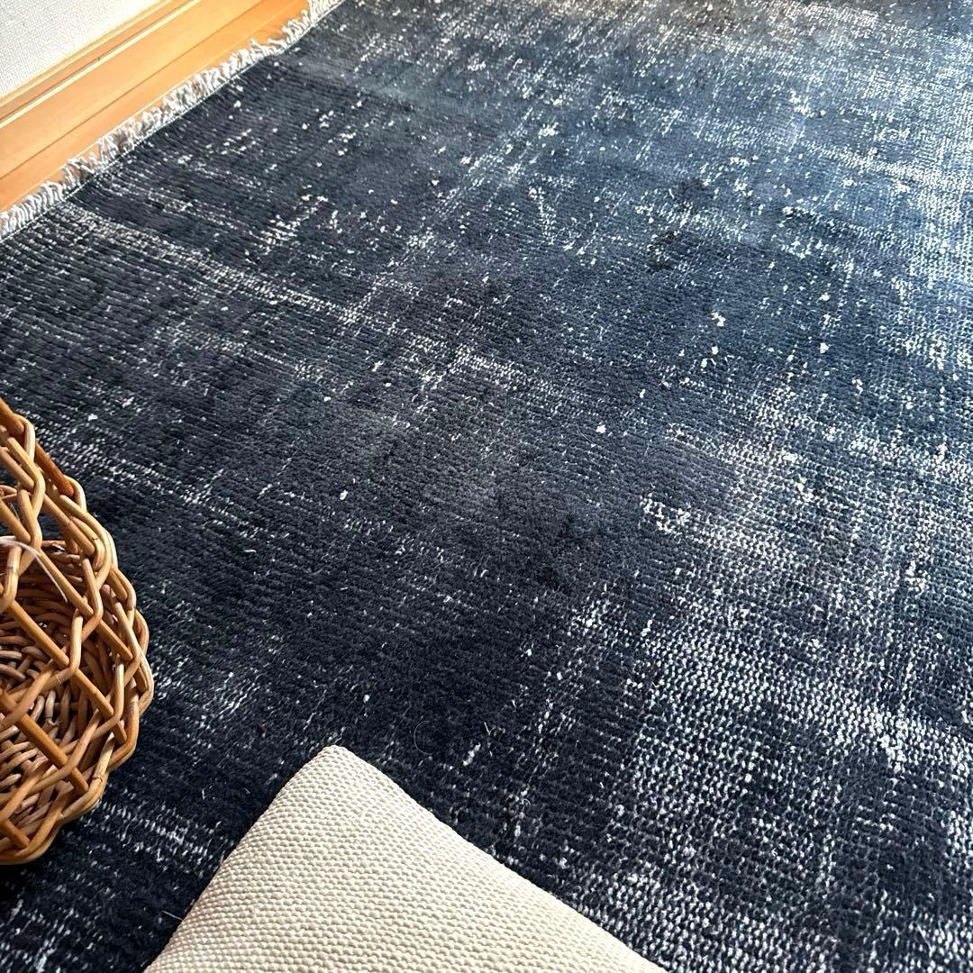 超大判161×261 レア藍色ブルー　オーバーダイ　トルコヴィンテージラグ