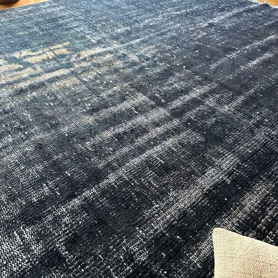 超大判161×261 レア藍色ブルー　オーバーダイ　トルコヴィンテージラグ