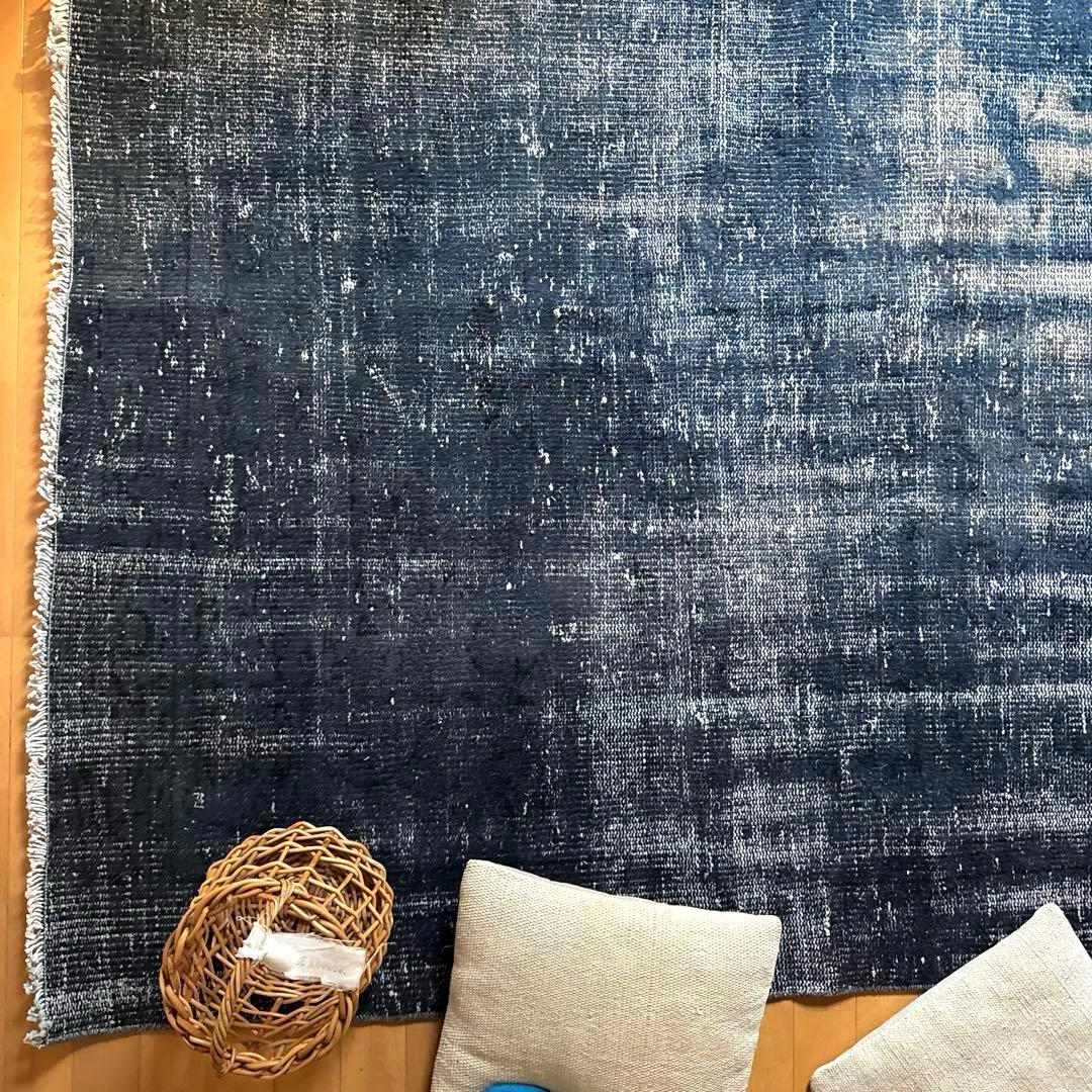 超大判161×261 レア藍色ブルー　オーバーダイ　トルコヴィンテージラグ