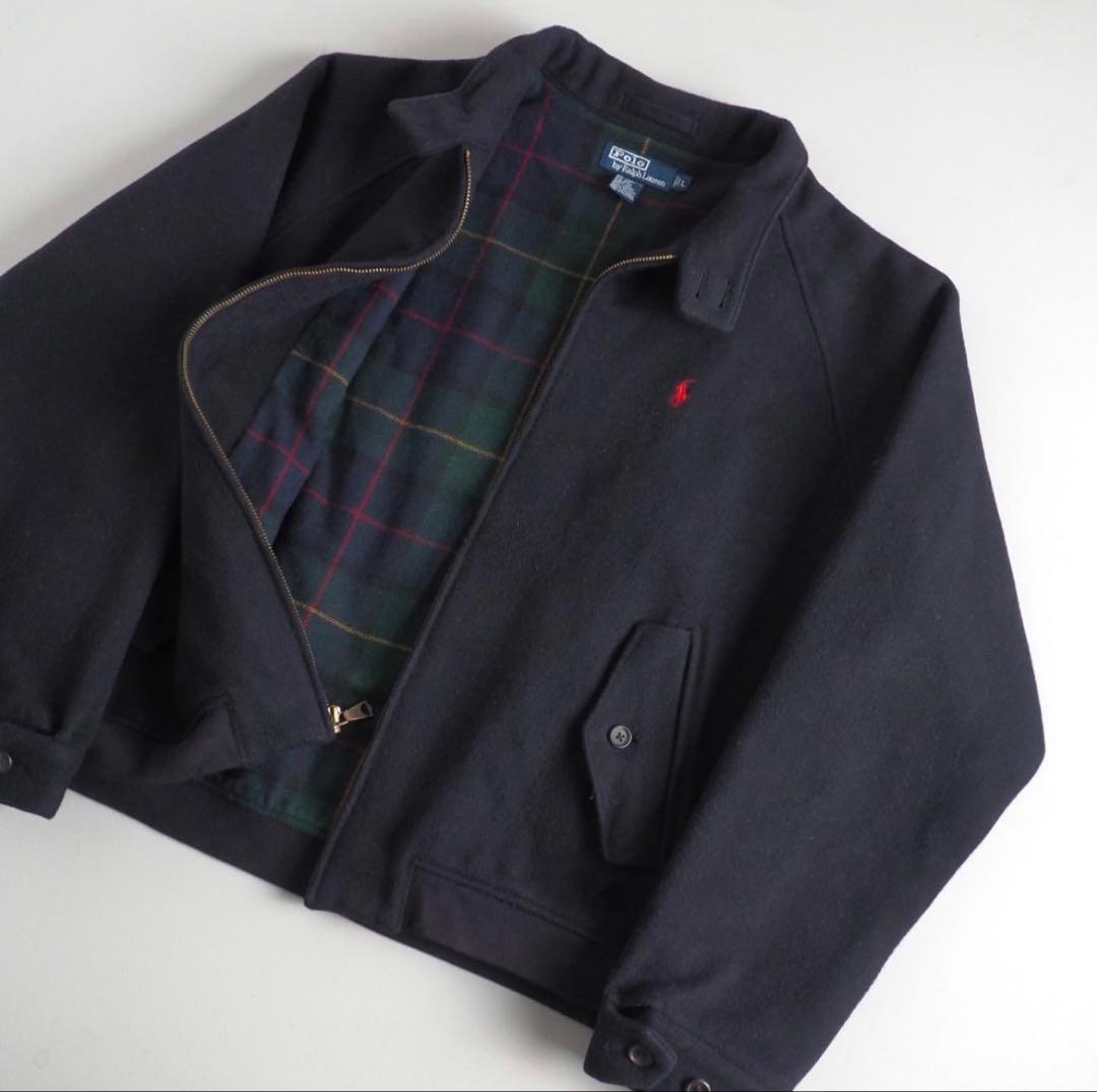 POLO ラルフローレン　ウールジャケット　ブラック　裏地チェック　美品