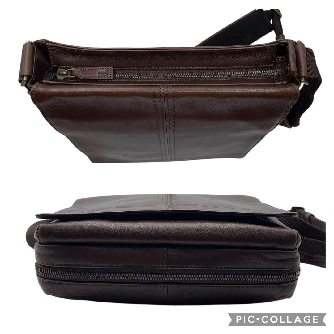 美品 ランバン ショルダーバッグ サントル メッセンジャー オールレザー 茶