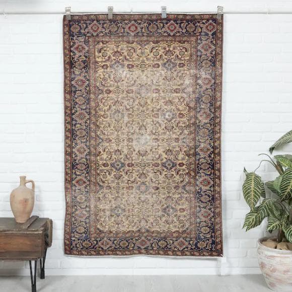 トルコ ヴィンテージラグ 986 レア 最高級 カイセリラグ ベージュ ネイビー