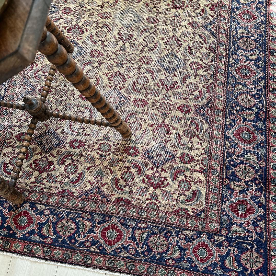トルコ ヴィンテージラグ 986 レア 最高級 カイセリラグ ベージュ ネイビー
