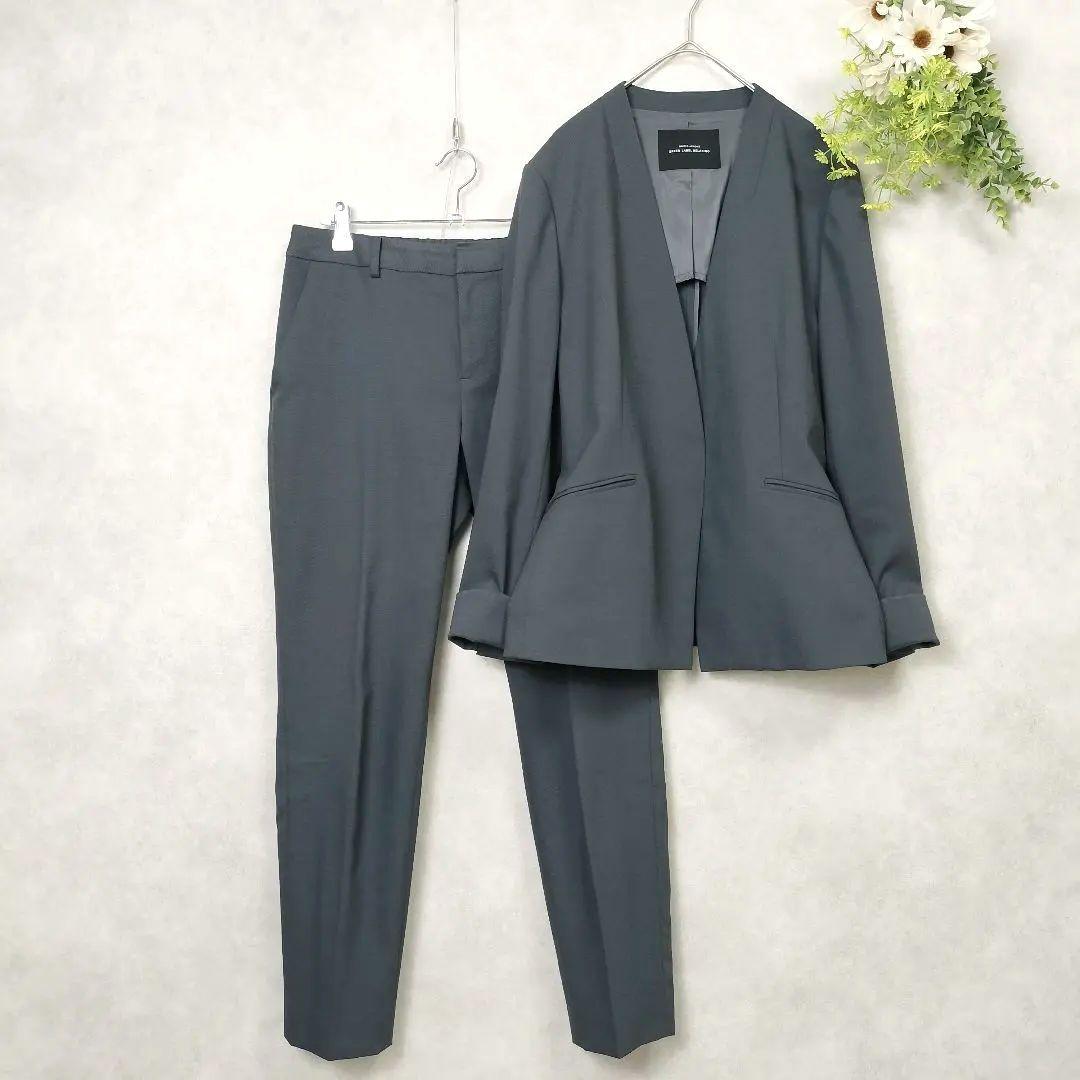 グリーンレーベルリラクシング 洗える ストレッチ ノーカラー パンツスーツ