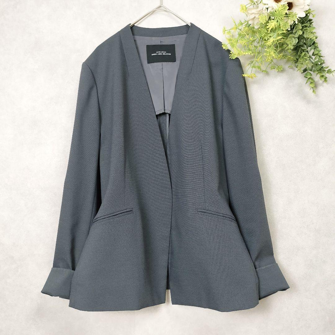 グリーンレーベルリラクシング 洗える ストレッチ ノーカラー パンツスーツ