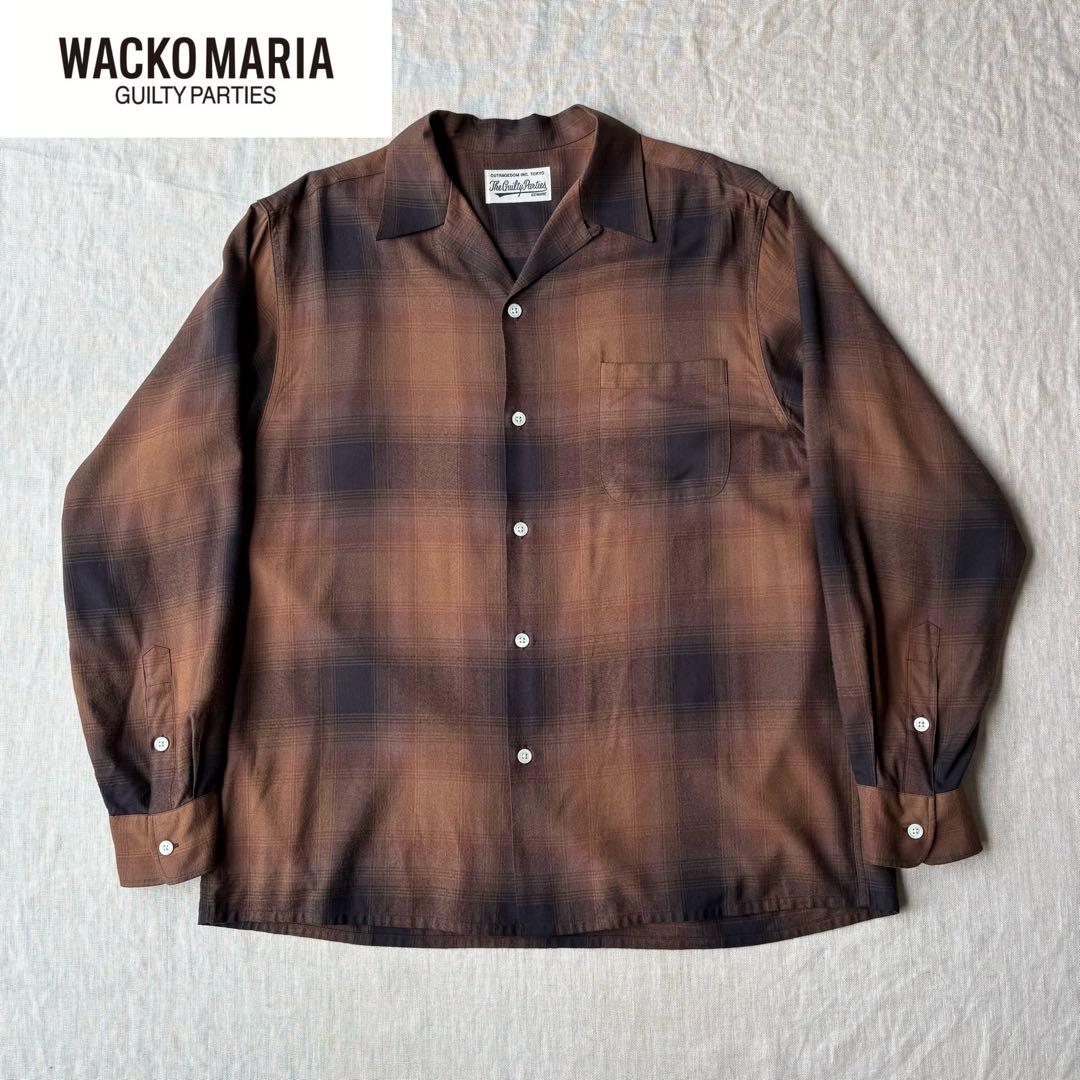 WACKO MARIA オンブレチェック オープンカラーシャツ ブラウン L