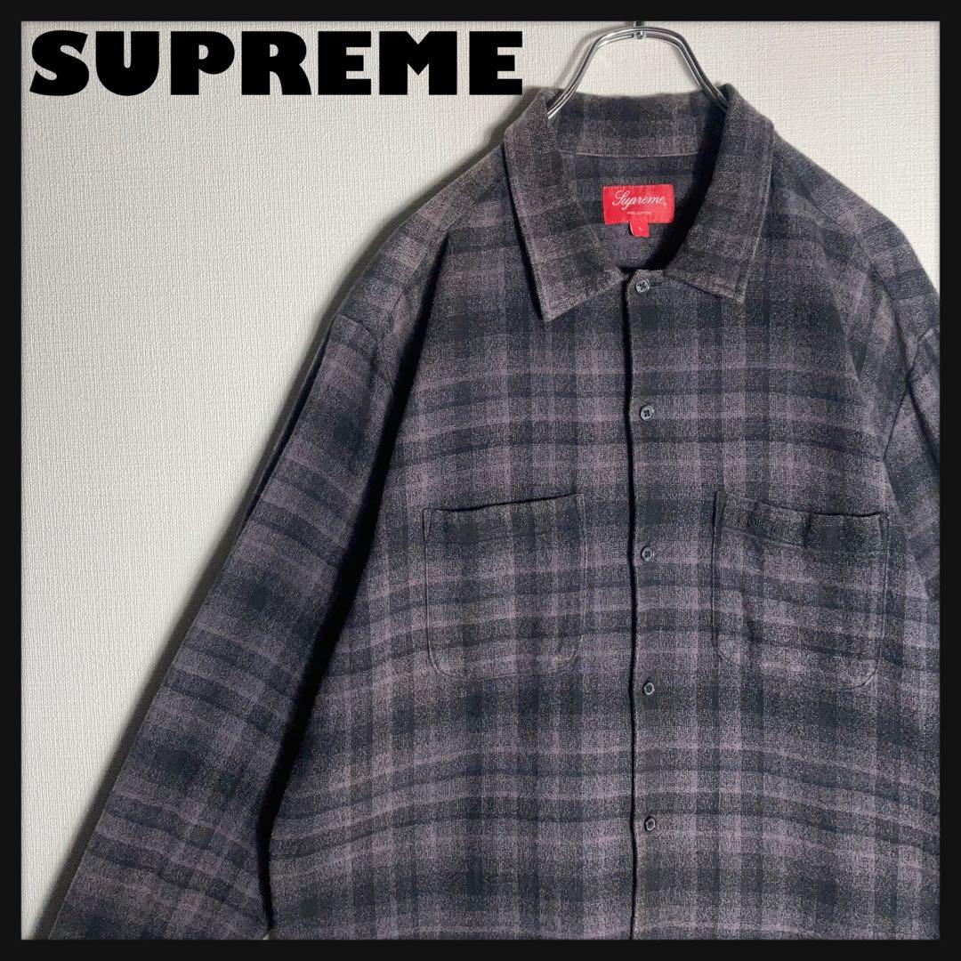 SUPREME オンブレチェック 長袖シャツ 刺繍ロゴ グレー L.