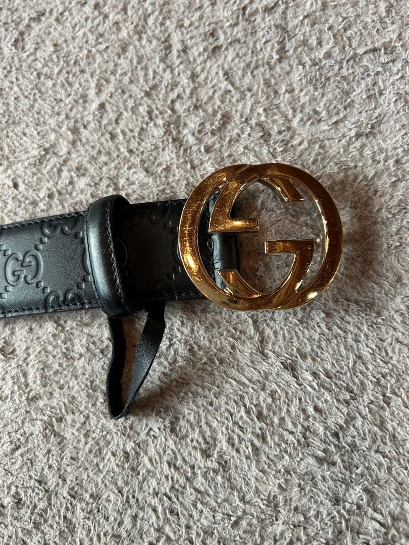 GUCCI ブラックレザーベルト 85cm ゴールドバックル