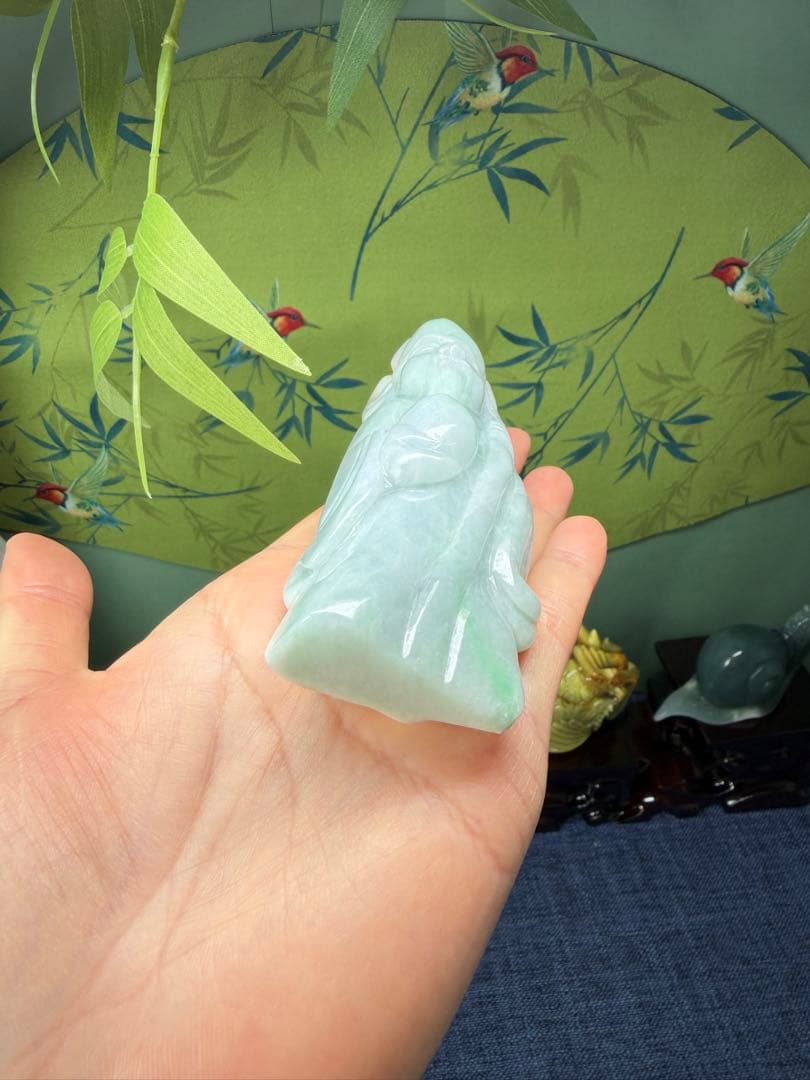 デカイ‼️ミャンマー産本翡翠　翡翠原石の原皮付き、長生きの仙人「寿星公」鑑定書付き