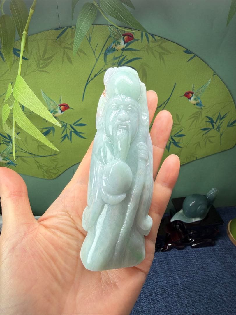 デカイ‼️ミャンマー産本翡翠　翡翠原石の原皮付き、長生きの仙人「寿星公」鑑定書付き
