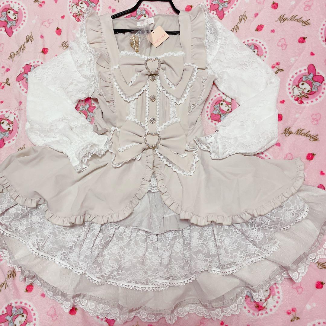 新品タグ付♡リズリサ♡ フロントカシュクールBIGリボンセットアップ♡ピンク♡