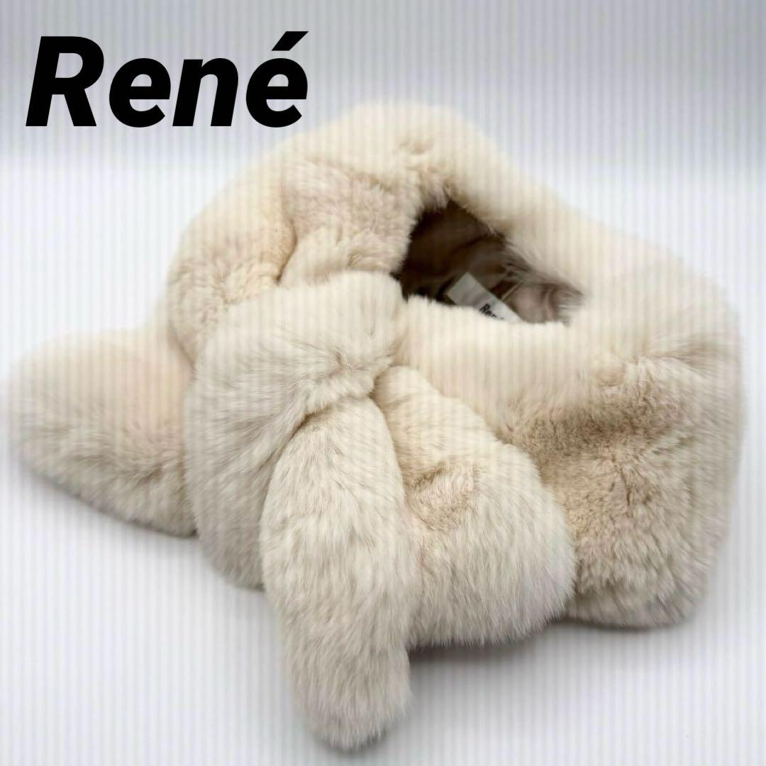 【美品✨】Rene レッキスラビット　ファー　ティペット　リボン　ホワイト　白