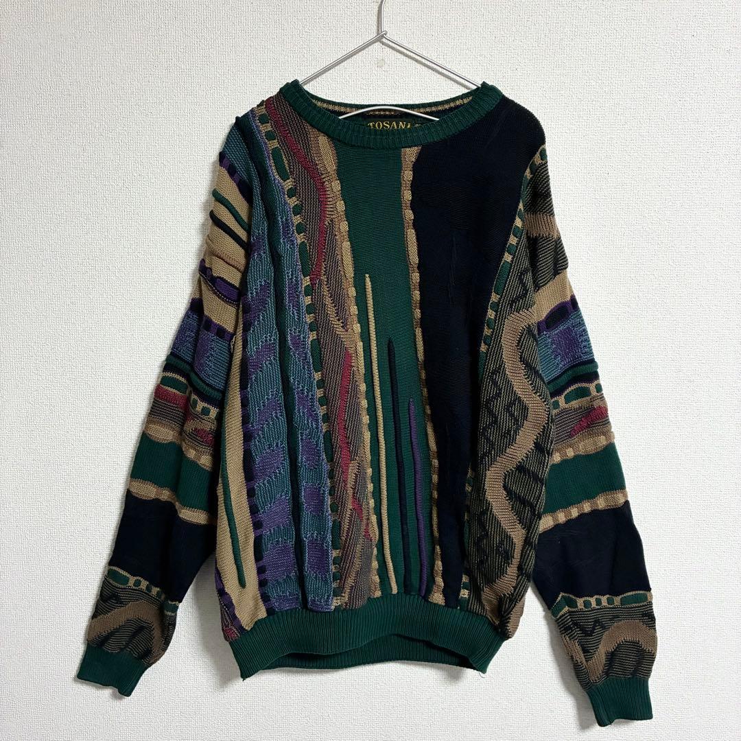 美品　90s 3Dニット セーター 製 TOSANI 幾何学模様