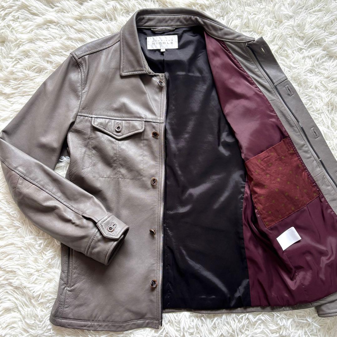 【極美品】Lサイズ 山羊革ゴートレザー ジャケット グレー ボルドーワインレッド