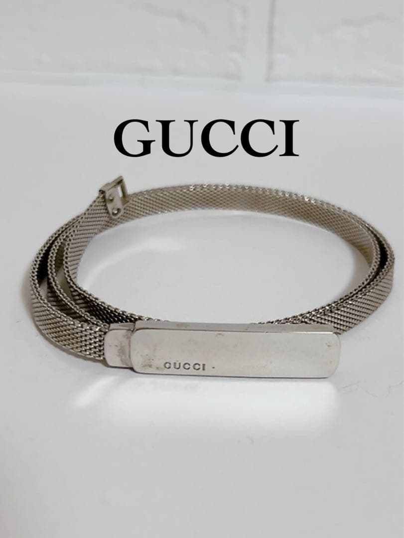 グッチ　GUCCI ベルト　シルバー　ロゴメタル 細み