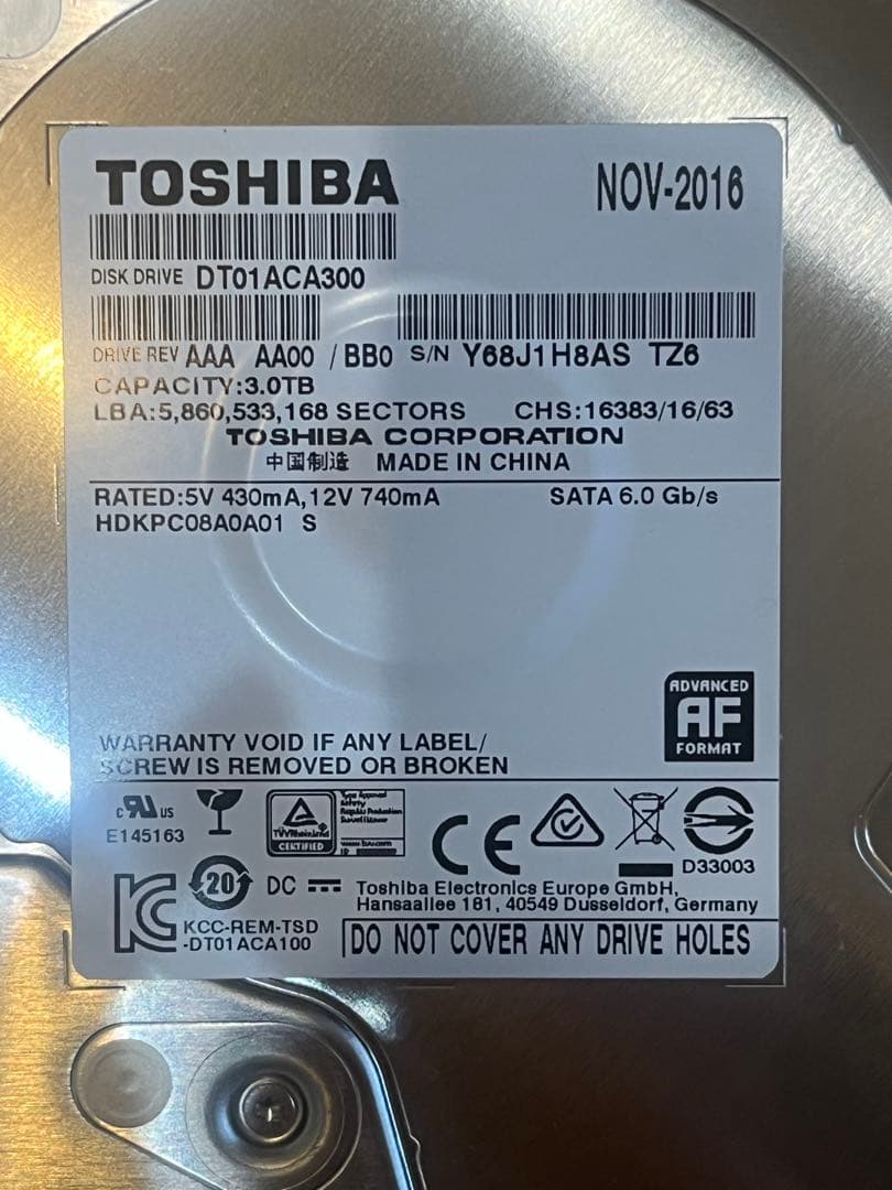 TOSHIBA ハードディスク 3.0TB HDD×2個セット