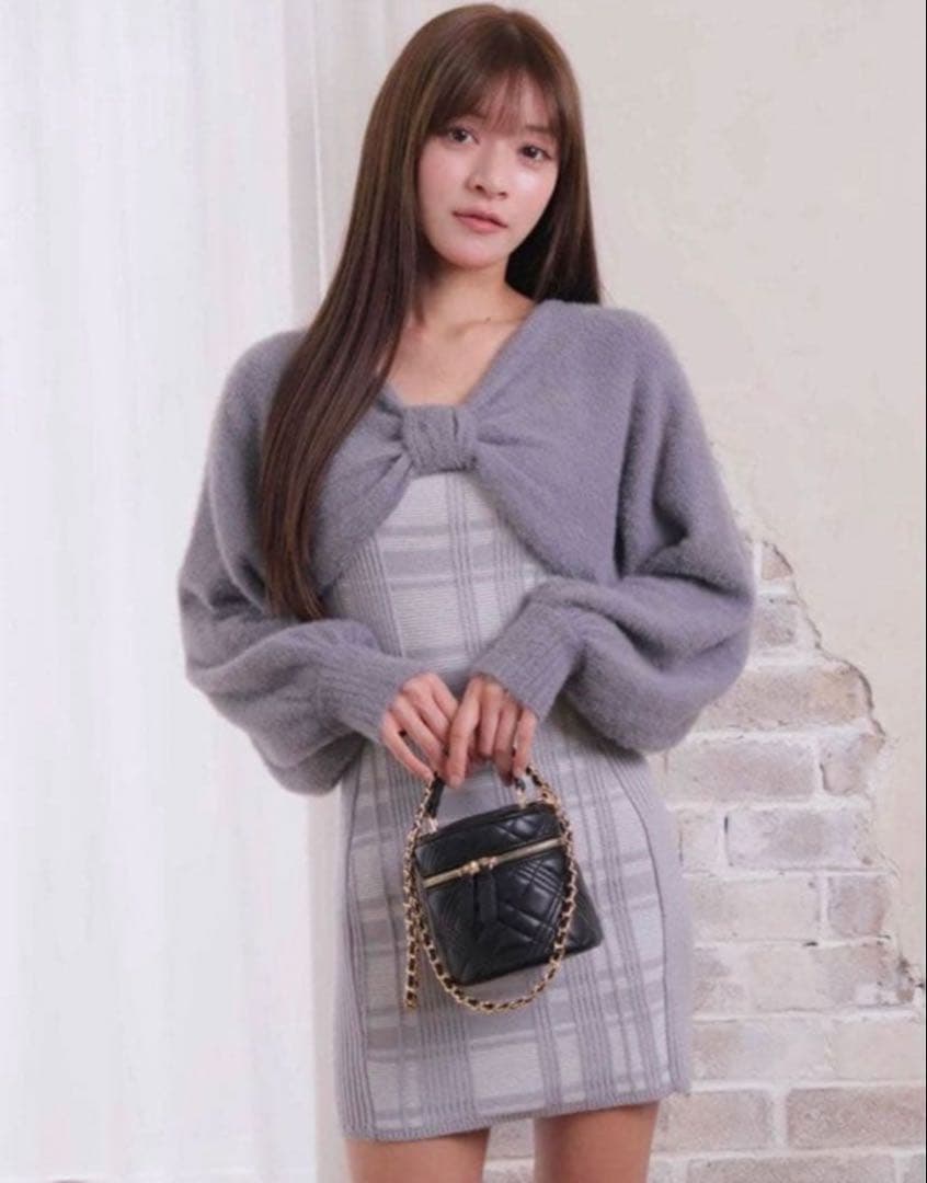 LIP SERVICE リボンフェザーアンサンブルニットワンピース ブルー