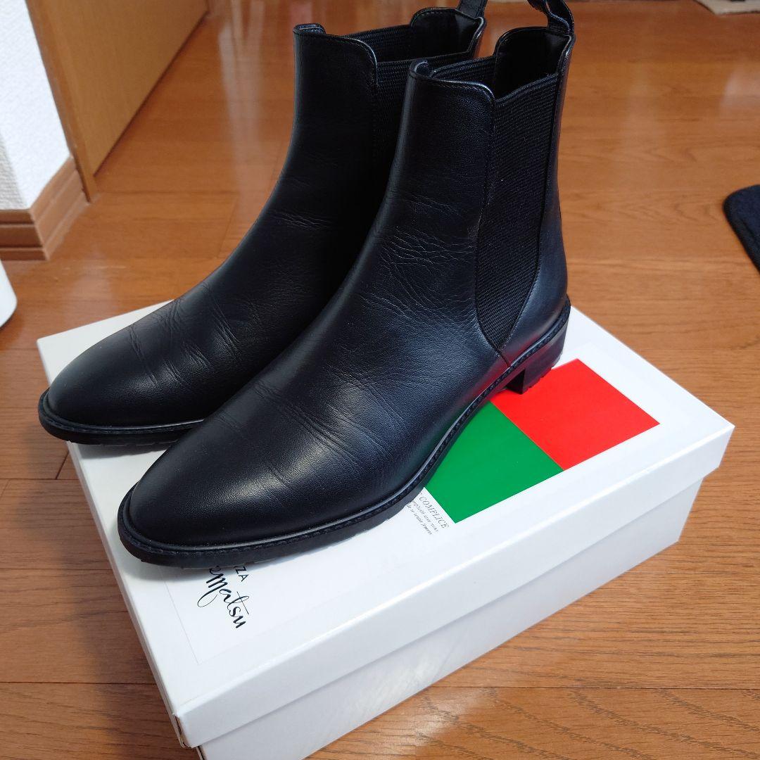 ブラックレザー サイドゴアブーツ　銀座かねまつ