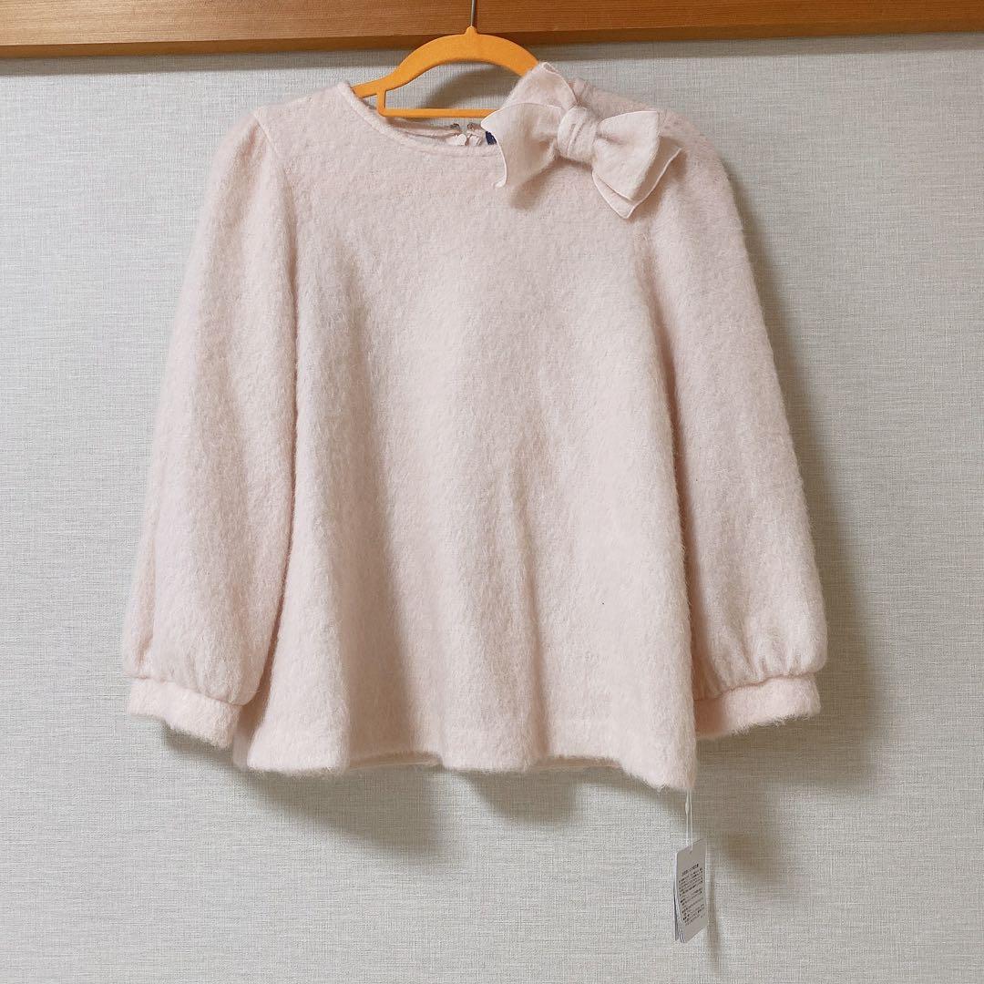 新品未使用タグ付き　リボン付きフワフワカットソー　ニット　プルオーバー　ピンク