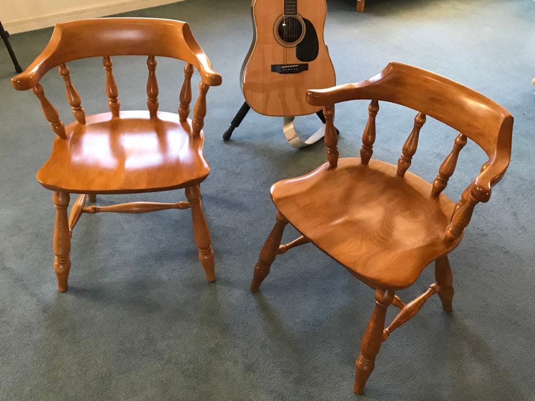 柏木工　木製背もたれ肘掛け付き椅子❶❷２脚まとめてお得セット