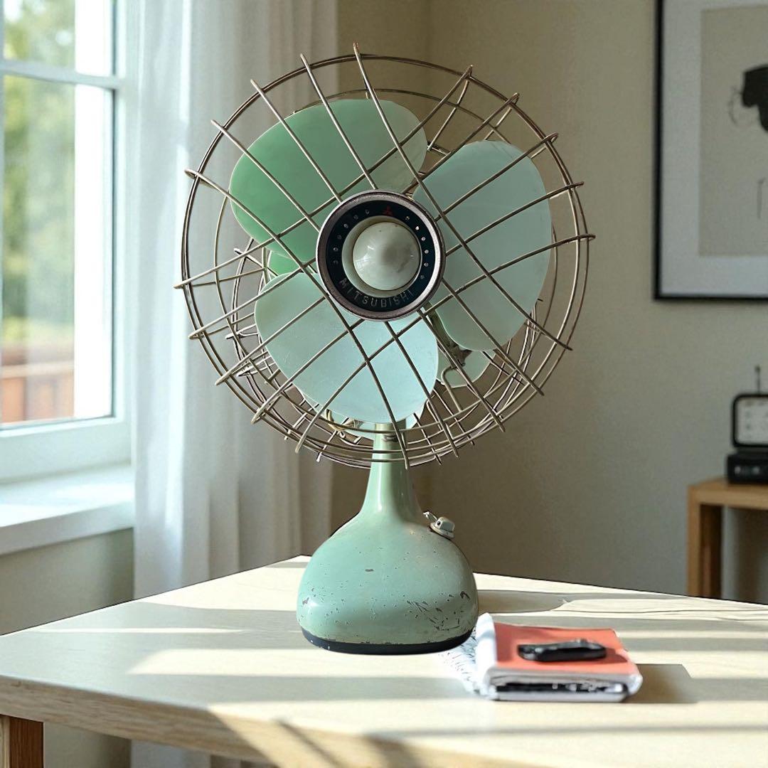 扇風機　三菱　卓上　レトロ　インテリア　かわいい　薄緑