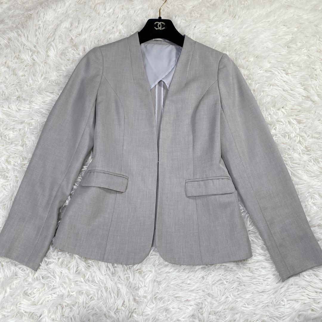 スーツセレクト ノーカラー スーツ レディース グレー