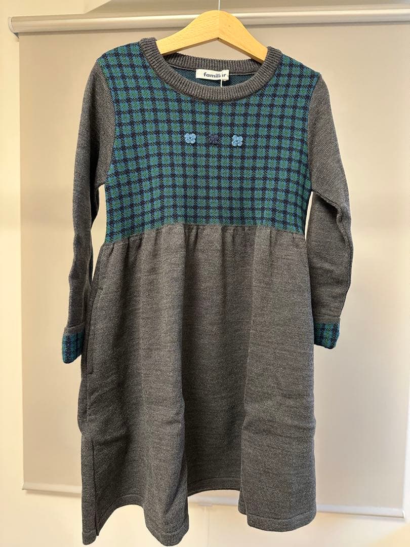 familiar チェック柄長袖ワンピース 120