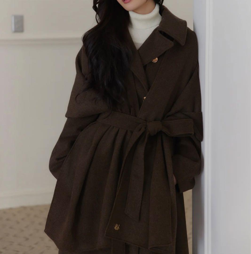 完売 poláura ポローラ MANYWAYウールロングトレンチコートブラウン