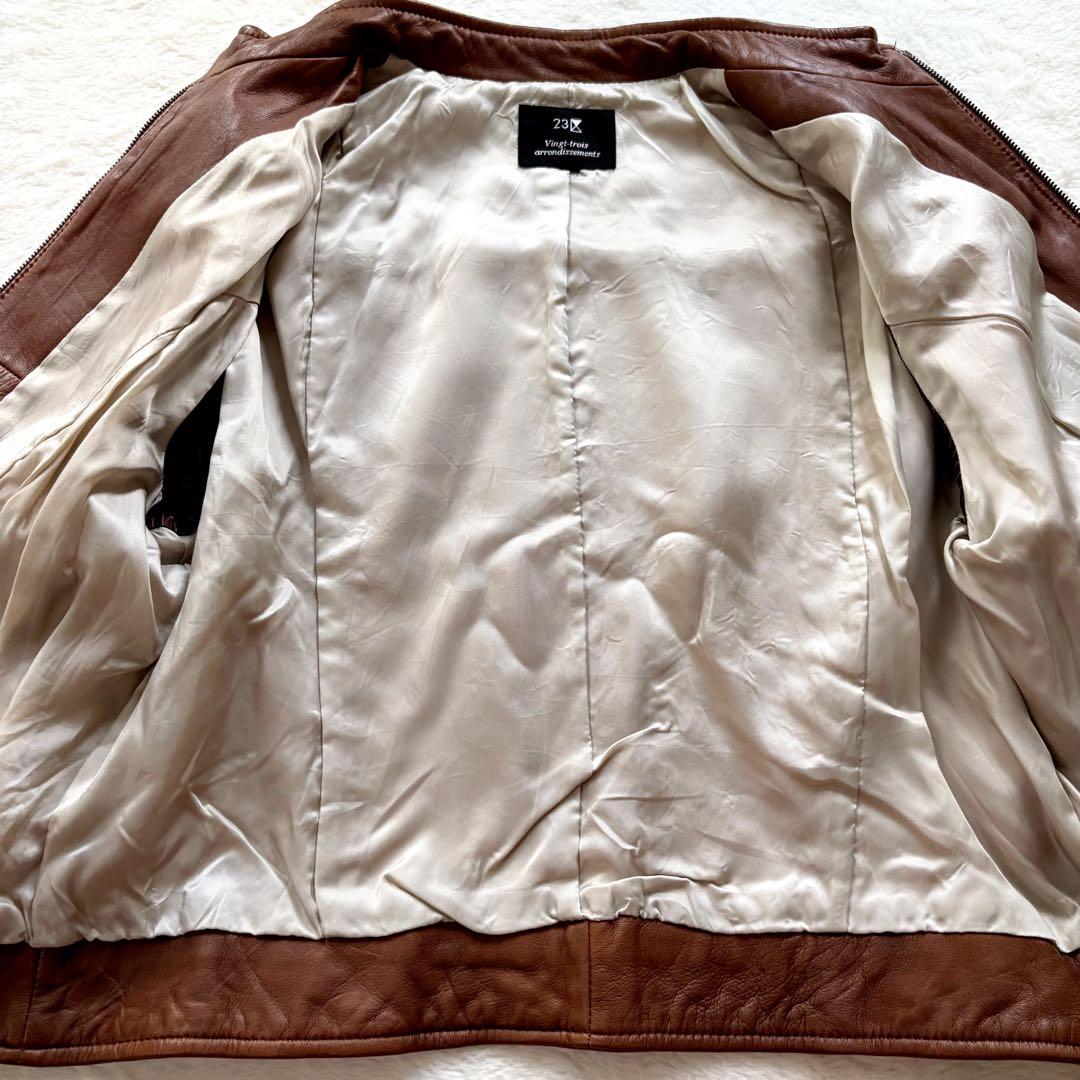 美品　23区 レザージャケット　ノーカラー　本革　羊革　ブラウン　48 4XL
