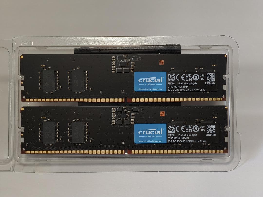 動作確認済 Crucial DDR5-5600 16GB（8GB×2）BTO外し