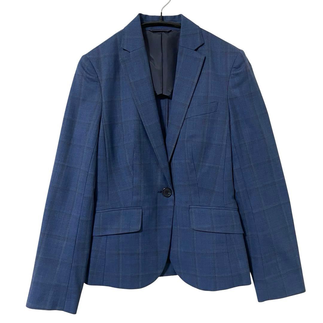 スーツカンパニー パンツスーツ チェック柄 洗える ストレッチ M 38 ブルー