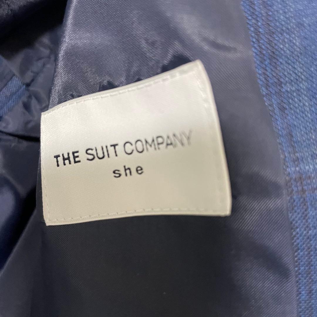 スーツカンパニー パンツスーツ チェック柄 洗える ストレッチ M 38 ブルー