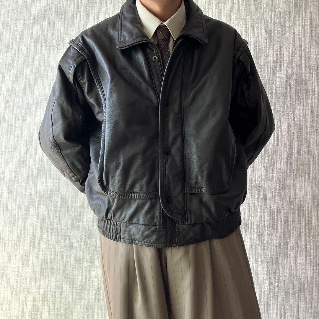 80's ヴィンテージ レザー ボンバージャケットダークブラウン A-2 G-1